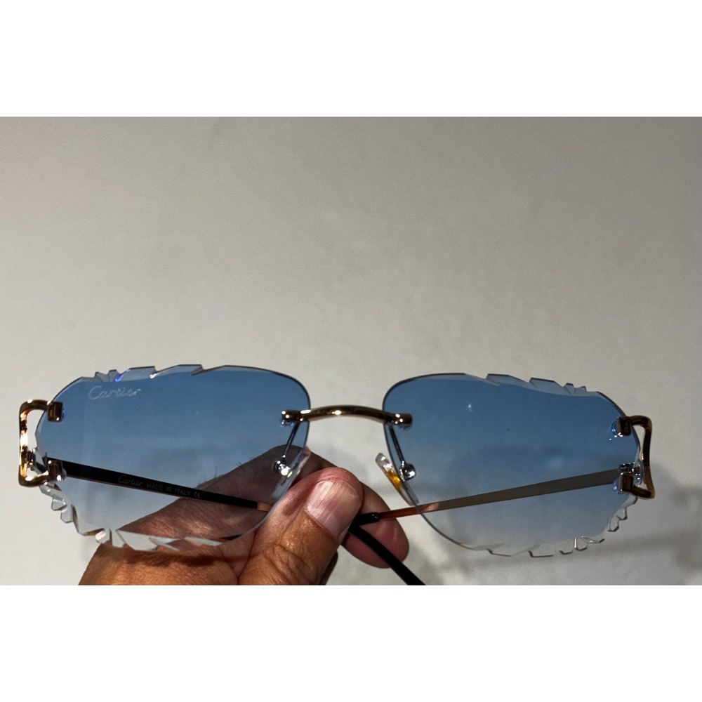 Cartier Rimless Sunglasses Gold Blue Gradient Diamond Cut Lens Made in Italy - Picture 5 of 8